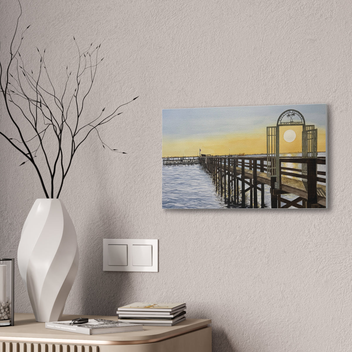 Boat Dock Sunrise Canvas Wall Art
