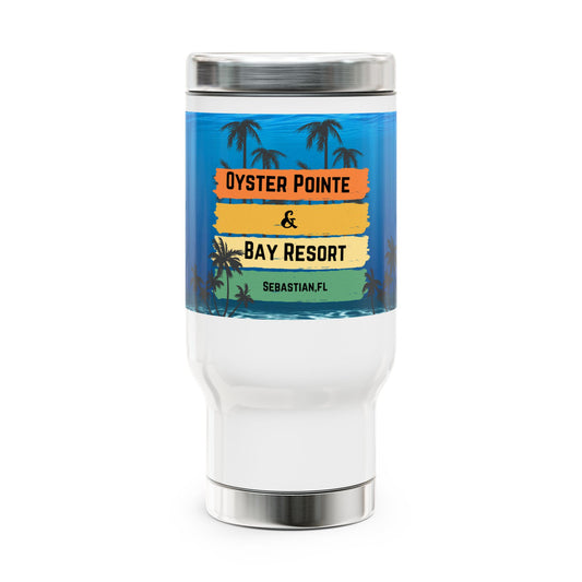 Oyster Pointe & Bay Resort Stainless Steel Travel Mug — 14oz Insulated Handle Tumbler