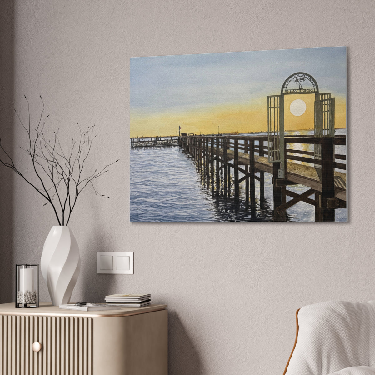 Boat Dock Sunrise Canvas Wall Art