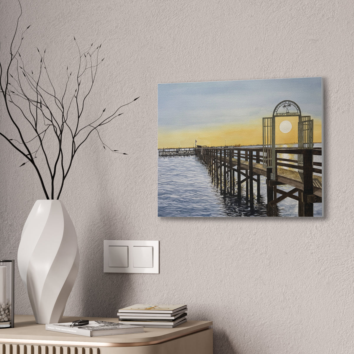 Boat Dock Sunrise Canvas Wall Art