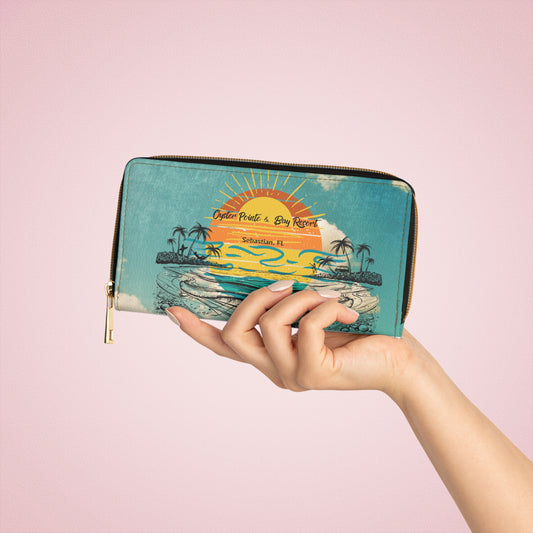 Zipper Wallet — Vintage Beach Resort Sunset Design